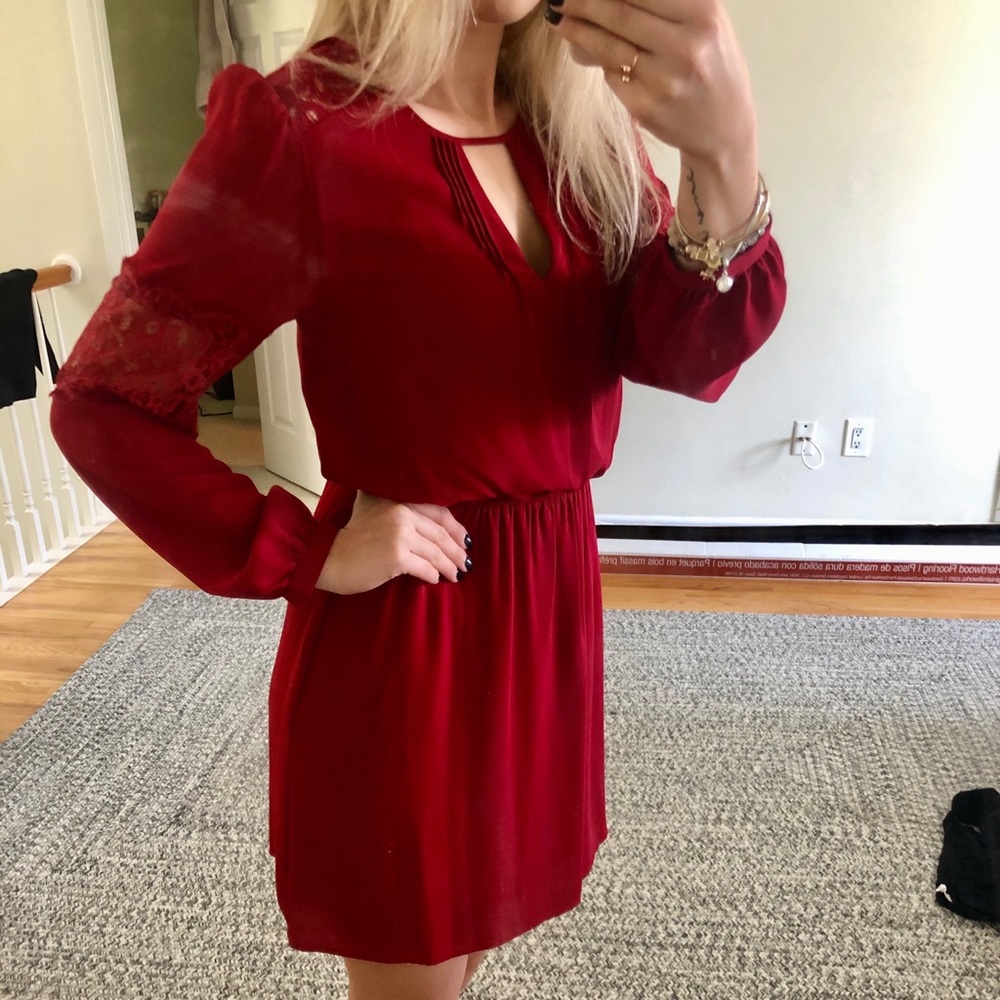 Express Long Sleeve Tie Fit And Flare Skater Dress - Picture 3 of 6